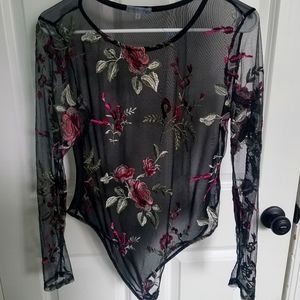 Charlotte Russe black sheer flower body suit